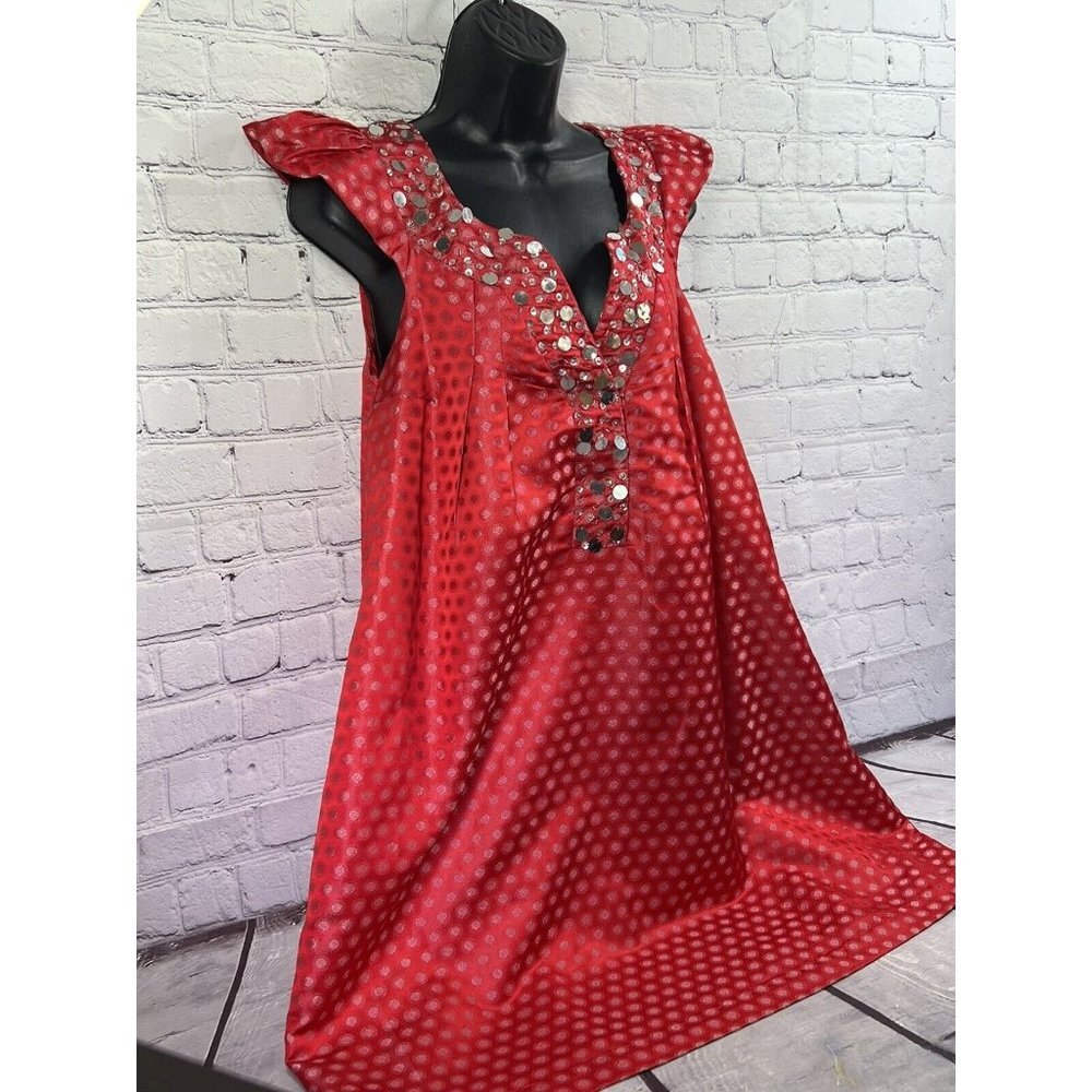 Tracy Reese Plenty Frock sequin cap sleeve red brocade dress sz‎ small - Picture 3 of 7